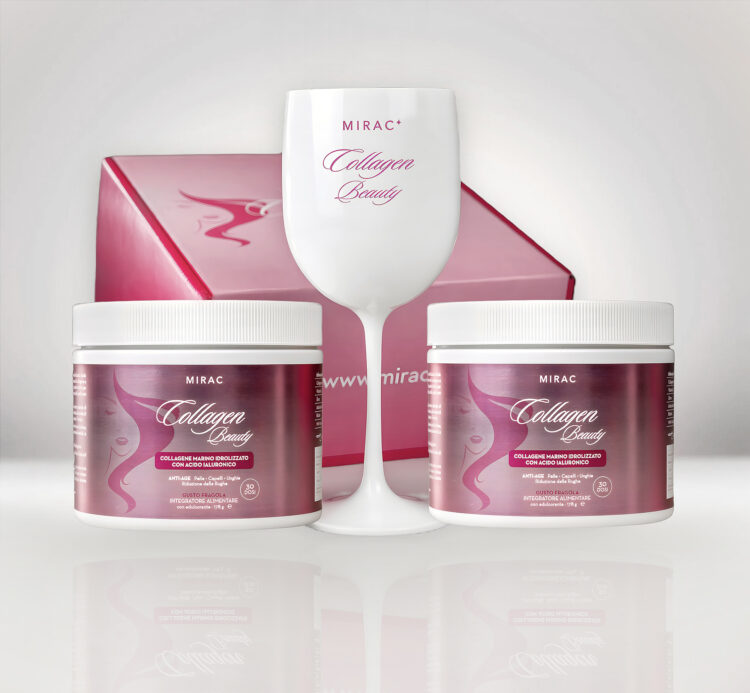 integratore alimentare Collagen Beauty di Mirac a base di collagene marino idrolizzato, acido ialuronico, vitamina C, zinco e biotina. I benefici: riduce le rughe, rende la pelle elastica e idratata, rinforza le unghie e i capelli, rigenera le articolazioni. Gusto fragola. Azione anti-età contro l'invecchiamento della pelle.